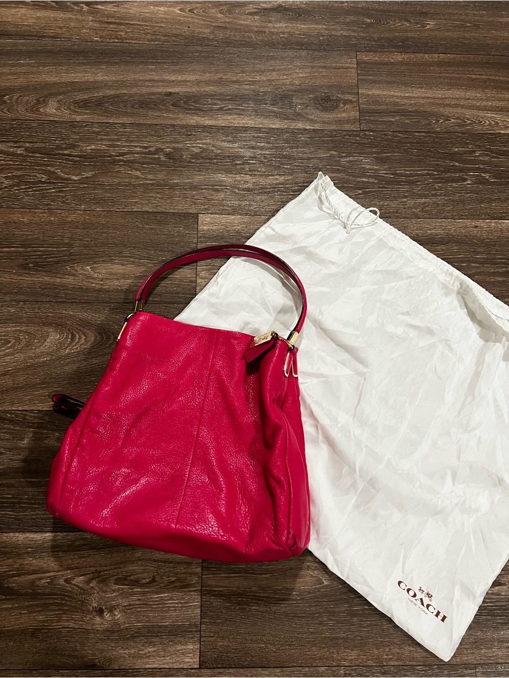 Coach Madison Phoebe Pebbled Leather Hobo Shoulder Bag in Hot Pink